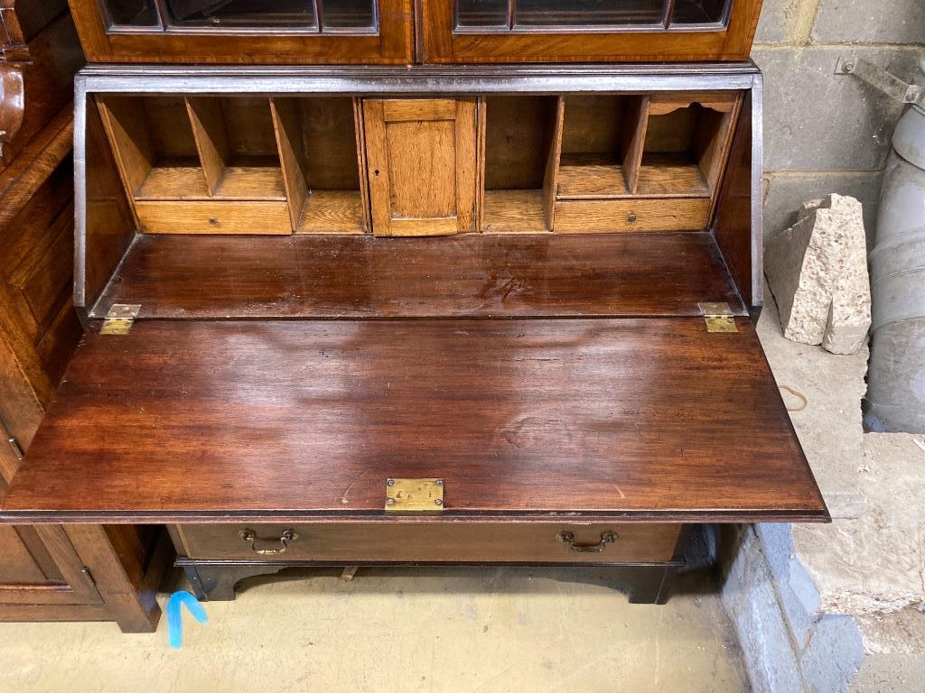 An Edwardian inlaid mahogany bureau bookcase, width 91cm, depth 48cm, height 210cm